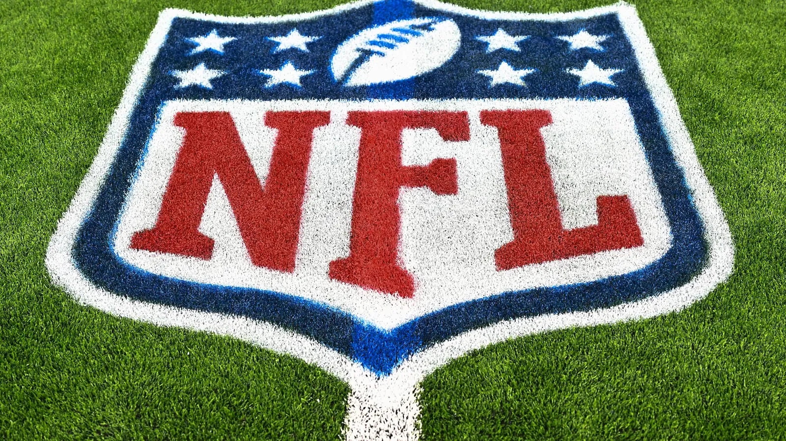 A detail view of the NFL shield logo on the field prior to an NFL preseason football game between the Houston Texans and the Las Vegas Raiders in Houston, Thursday, Aug. 20, 2026. (AP Photo/Maria Lysaker)