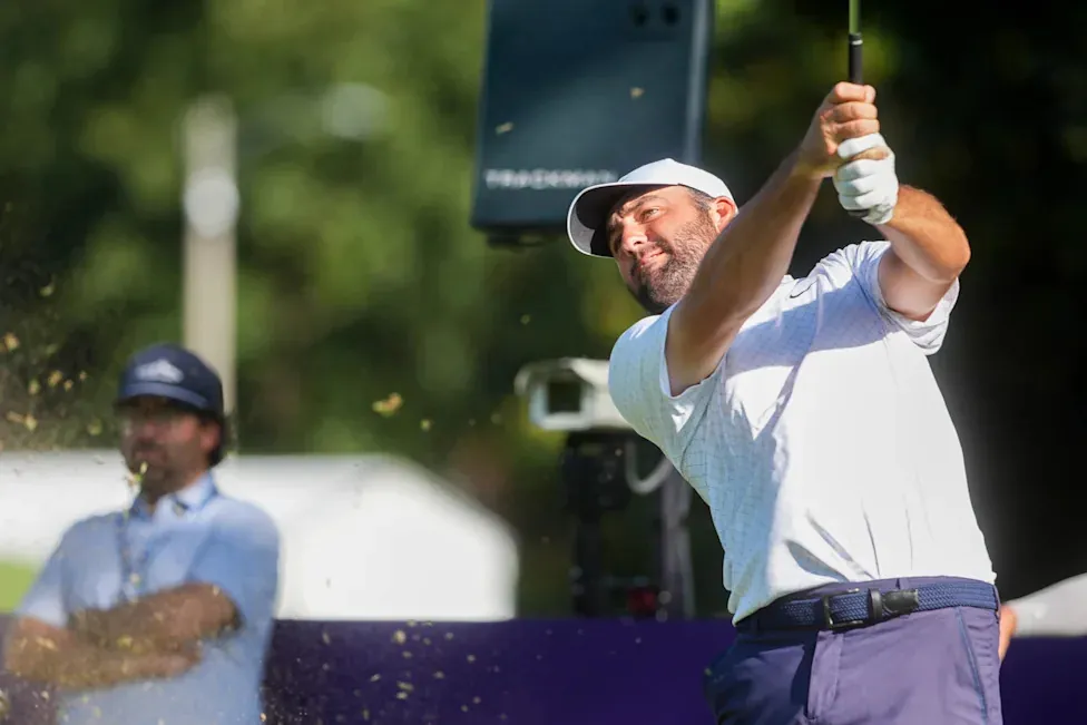 Scottie Scheffler tees off on the eighth hole during the FedEx St. Jude Championship pro-am at TPC Southwind in Memphis.(Chris Day/The Commercial Appeal, USA TODAY Network via Reuters Co)
