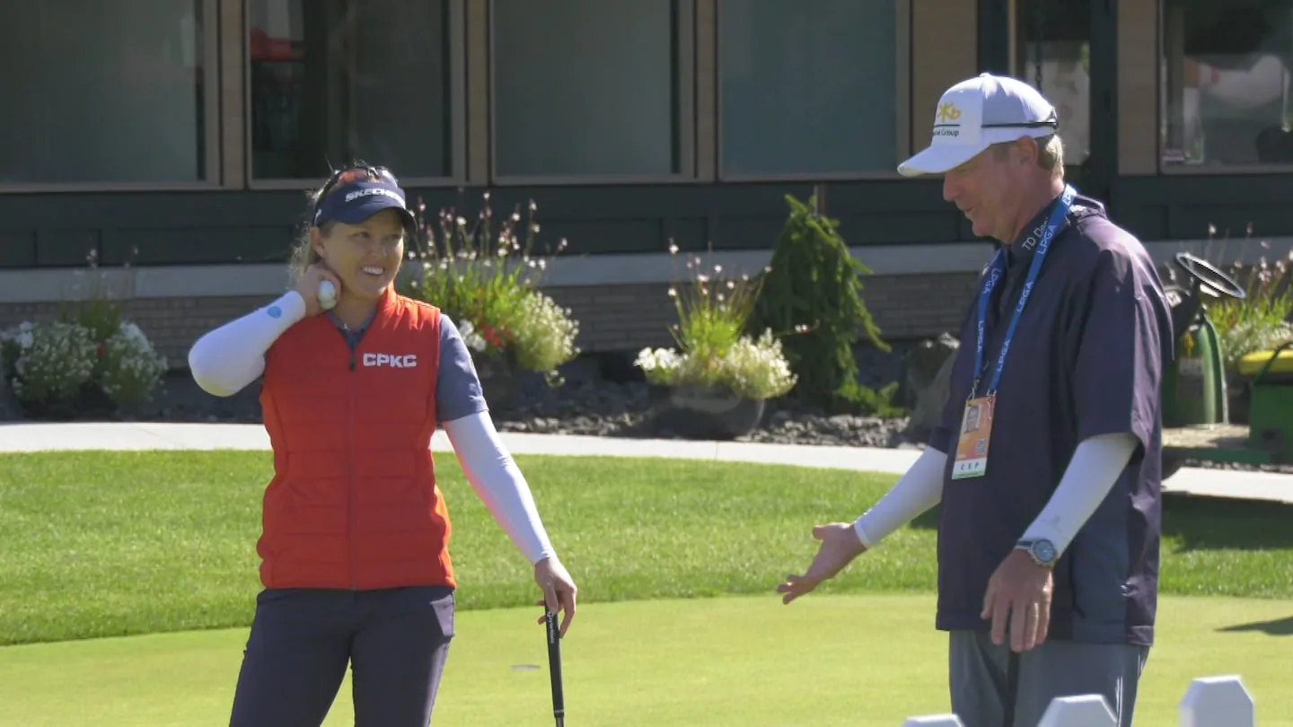 CPKC Canadian Women's OpenCanada's Brooke Henderson, left, on the putting green at Edmonton's Royal Mayfair Golf Club on Aug. 17, 2026, ahead of the four-day CPKC Canadian Women's Open. (Jeremy Thompson/CTV News Edmonton)